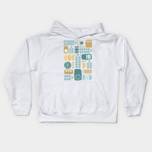 Retro Mid Century Modern in Teal, Aqua and Yellow Gold Kids Hoodie